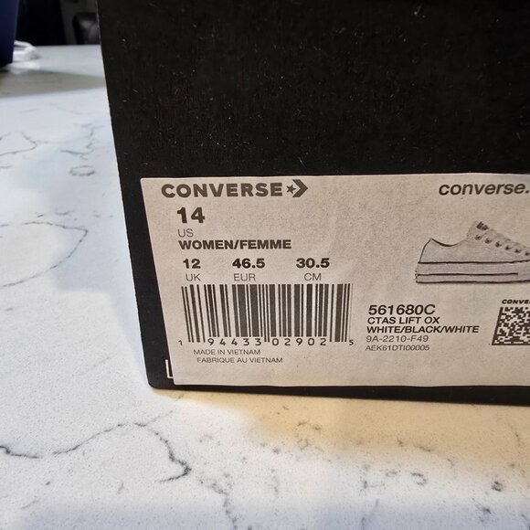 Converse Mens Ctas Lift Ox White Skateboarding Shoes Size 12 LEATHER 561680C - Picture 9 of 9
